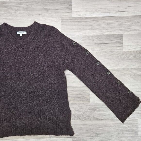 MADEWELL Womens Brown Button Sleeve Alpaca Wool Pullover Sweater Small - Picture 2 of 6